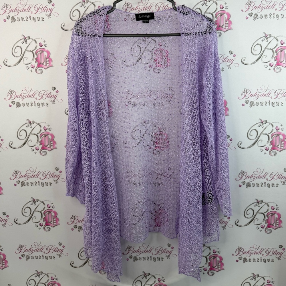 Charlie Paige cardigan sequins sparkly knit crochet Lavender Open-Front Cardigan